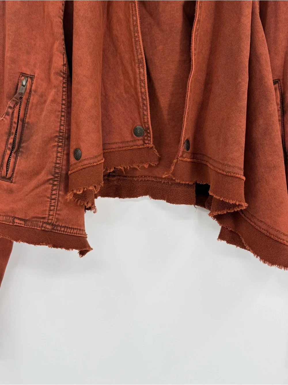 FREE PEOPLE Boho Collapsing Twill Raw Edge Hanna Jacket Rustic Size M Snap